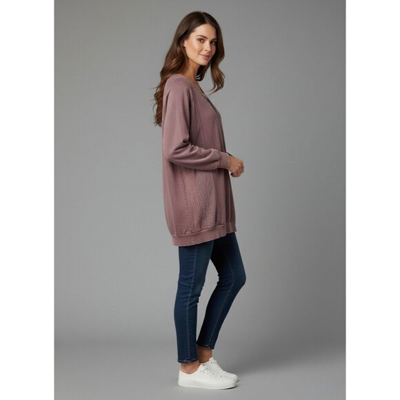 Vtg 90s B.L.E.U. Mauve Pink Lace & Studded Slouchy Sweatshirt | Y2K Grunge Boho - Picture 11 of 16